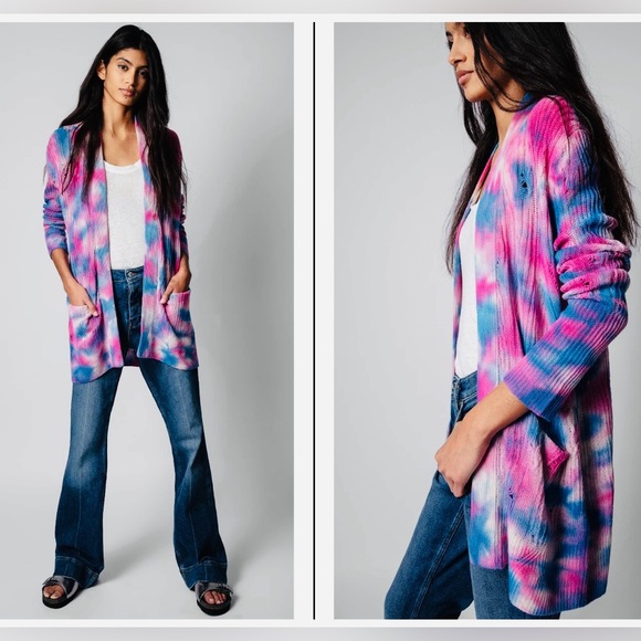 Zadig & Voltaire Addison Tie Dyed Cardigan Sweater 100% Cashmere - Picture 2 of 7